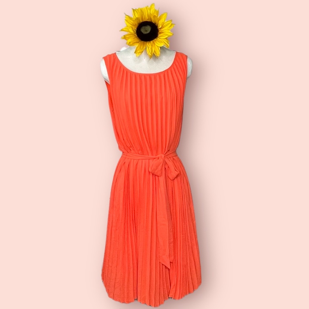 BANANA REPUBLIC Pleated Sleeveless Orange Midi Dress